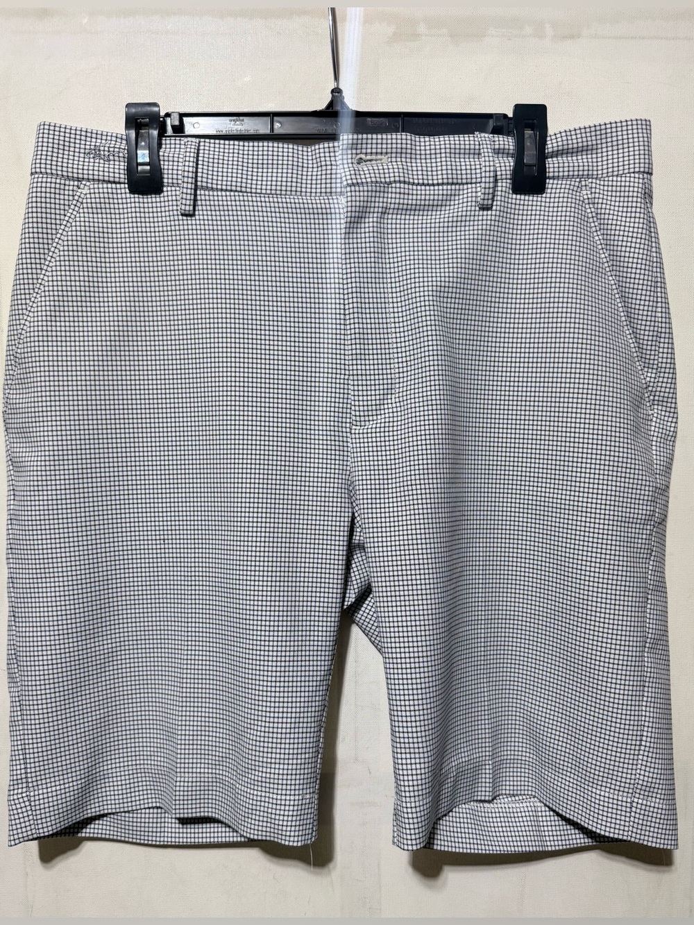Greg Norman Collection Micro-Check Flat Front Shorts — Black, Blue, & White